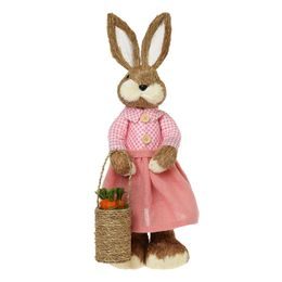 Velikonoční dekorace slaměná zaječice s košíkem růžová, 20x17x52 cm