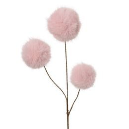 Vánoční dekorační větvička s huňatými koulemi růžová, 12x70 cm
