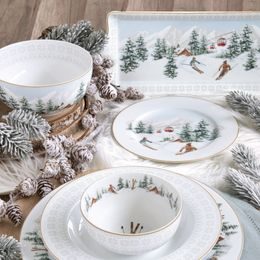 Vianočný porcelánový podnos Chalet 35x15cm, Easy Life