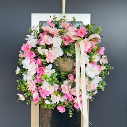 Jarní dekorace věnec na dveře třešeň bílo-růžový, 40-45 cm