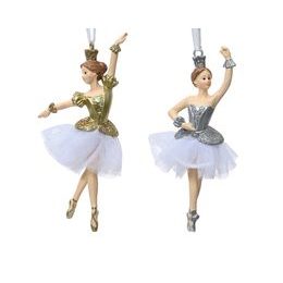 Vánoční ozdoba baletka s bílou sukní stříbrná/zlatá 1ks, 4x2,5x13 cm