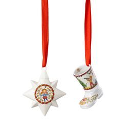 Vánoční set porcelánové ozdoby hvězda/bota, Christmas Lights, 6,8 cm, Rosenthal