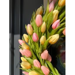 Jarní dekorace věnec na dveře jarní kvítí barevný, 48 cm