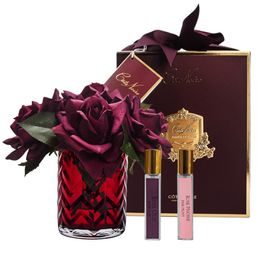 Côte Noire - Herringbone kytica 5 ruží s parfémami Red Roses v červenej váze