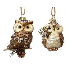 Vianočná sklenená ozdoba sova 1ks, 7,5-10 cm