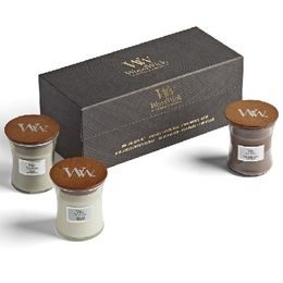 WoodWick - Dárkový set 3ks sklo malé Fireside,White Teak,Stone Washed Suede