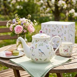 Porcelánový hrnek se sítkem a pokličkou na čaj Fancy Garden 450ml, Easy Life