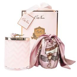 Côte Noire - Herringbone svíčka Pink & Gold s šátkem, Růžové šampaňské
