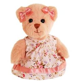 Plyšový medvedík Marissa v ružových šatách hnedý, 15 cm