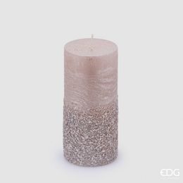 Sviečka rustikálna s flitrami staroružová, 14×7 cm