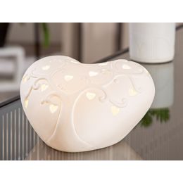 Porcelánová dekorace srdce s LED osvětlením bílé, 14x15,5x8 cm