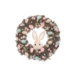 Velikonoční dekorace věnec s květy a zajícem barevný, 43 cm