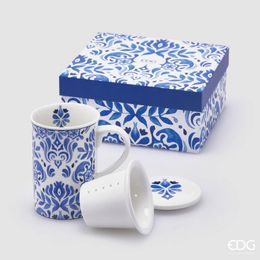 Porcelánový hrnek se sítkem a poklopem na čaj Royal Blue, 11x8 cm