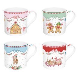 Vianočná porcelánová sada 4 hrnčekov Sweet Christmas 300ml, Easy Life