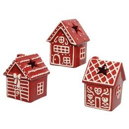 Vianočná dekorácia porcelánový domček na sviečky červený, 9x9x12 cm