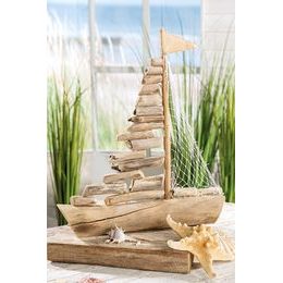 Dekorace dřevěný anděl na podstavci se zlatými křídly, 20x12x64 cm