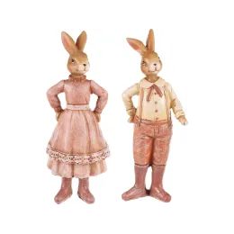 Velikonoční dekorace keramický zajíc v oblečku hnědý 1ks, 5x6x16 cm