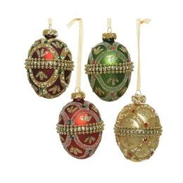 Vianočná sklenená ozdoba vajíčko so zdobením 1ks, 6x8 cm