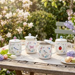 Porcelánový hrnek se sítkem a pokličkou na čaj Fancy Garden 450ml, Easy Life