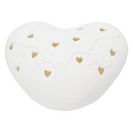 Porcelánová dekorace srdce s LED osvětlením bílé, 14x15,5x8 cm