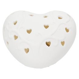 Porcelánová dekorace srdce s LED osvětlením bílé, 8,5x10x5 cm