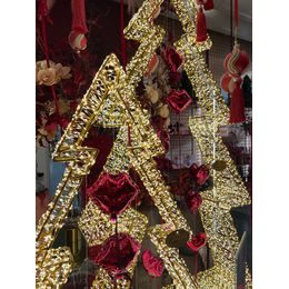 Vianočná závesná ozdoba kvetina champagne, 13 cm