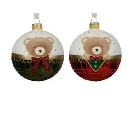 Vianočná sklenená ozdoba s medvedíkom 1ks, 8 cm