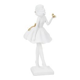 Dekorace figura děvčátko s žabkou bílá, 10,5x11x24 cm