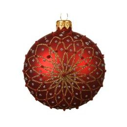 Vánoční skleněná ozdoba červená s ornamentem 1ks, 8 cm