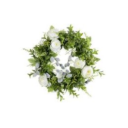 Veniec s ružami biely / zelený, 30 cm