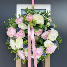 Jarní dekorace věnec na dveře třešeň bílo-růžový, 40-45 cm