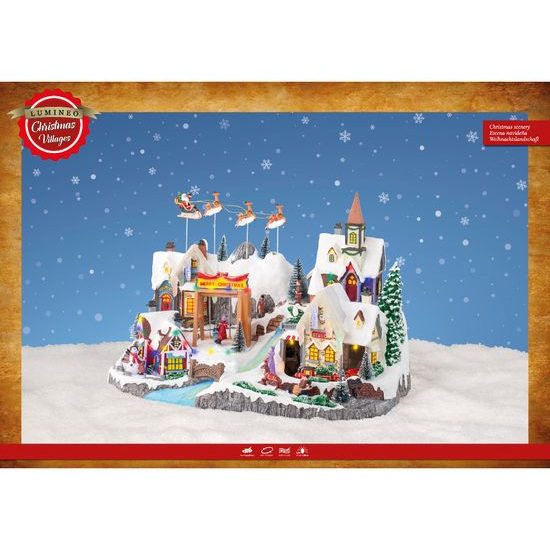 Vánoční dekorace hrací vesnička s LED, 29x50x34 cm