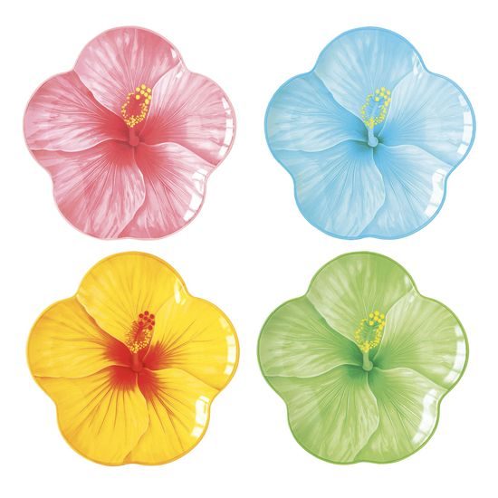 Jarní sada talířů ibišek pastelové 4ks Bouquet 21 cm, Easy Life