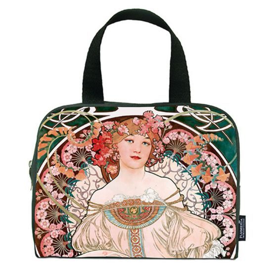 Dámska cestovná taška na zips Reverie Alfons Mucha, 24x18x7 cm