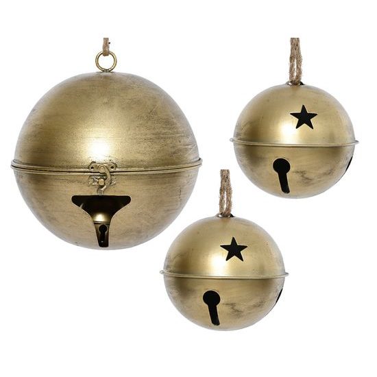 Vianočná dekorácia kovové rolnička na zavesenie zlatá 1ks, 12-22-28 cm