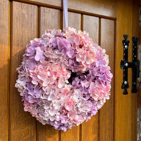 Jarní dekorace věnec na dveře hortenzie růžový, 40 cm