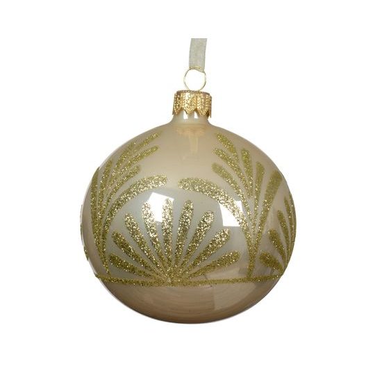 Vianočná sklenená ozdoba champagne so zlatými ornamentmi, 8 cm