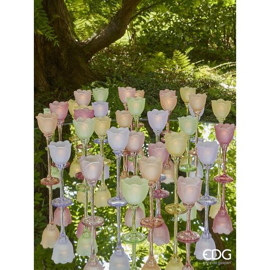Sklenený svietnik na čajovú sviečku v tvare tulipánu 1ks, 22x8,5 cm