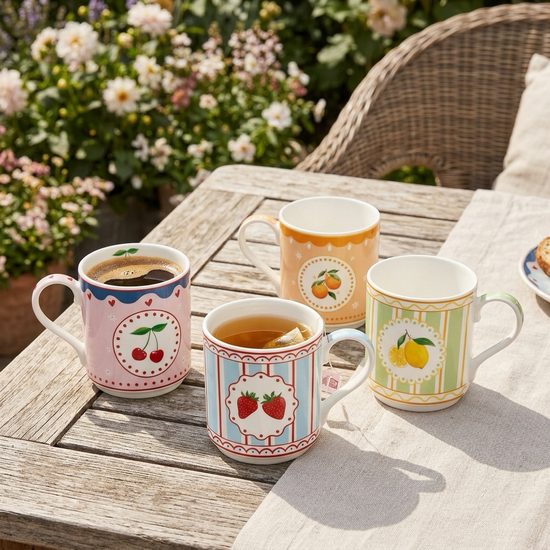 Porcelánové hrnky na kávu/čaj 4ks Fruit Mania 275ml, Easy Life