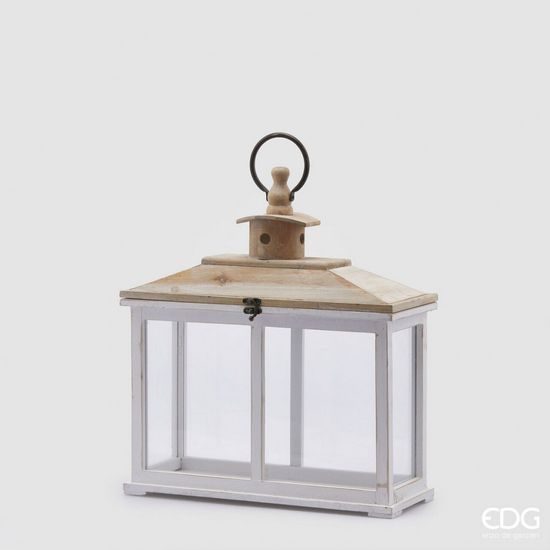 Dřevěná lucerna bílá/hnědá, 47x42x16 cm