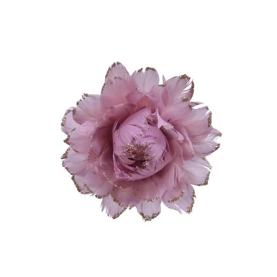 Kvetina na klipe z pierok ružová, 11x11x5 cm