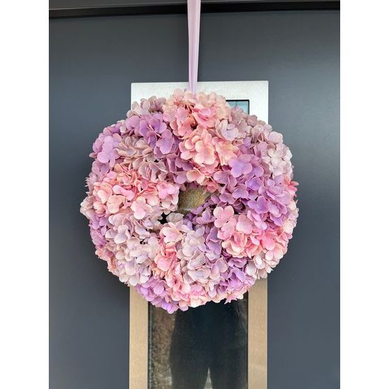 Jarní dekorace věnec na dveře hortenzie růžový, 40 cm