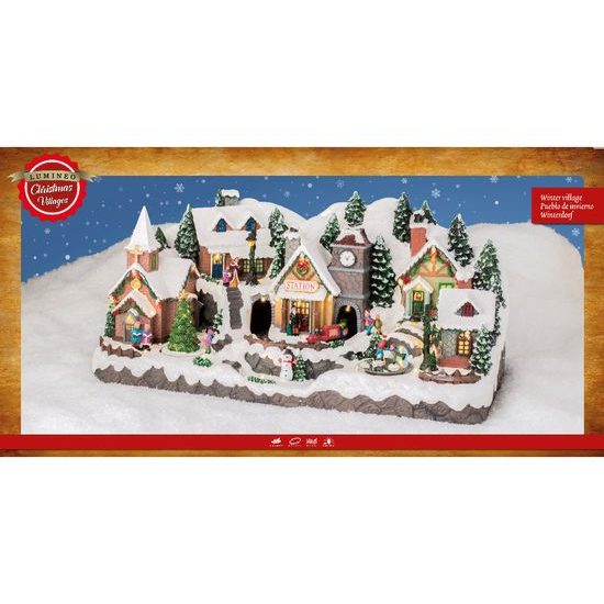 Vánoční dekorace hrací vesnička s LED, 27x56,5x26,5 cm