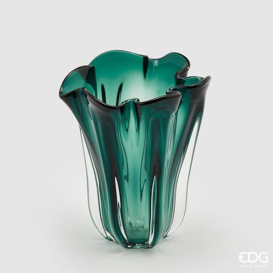 Sklenená váza Drappo zelená, 27x22 cm