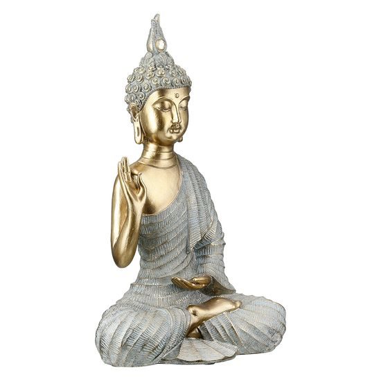 Dekorace figura Buddha sedící zlato-šedá, 8x16x24,5 cm