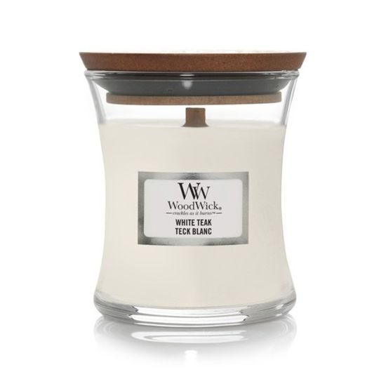 WoodWick -White Teak svíčka, váza malá 85 g