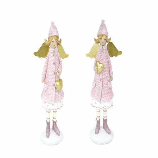Vánoční dekorace figura anděl s čepicí růžový 1ks, 7x17x5 cm
