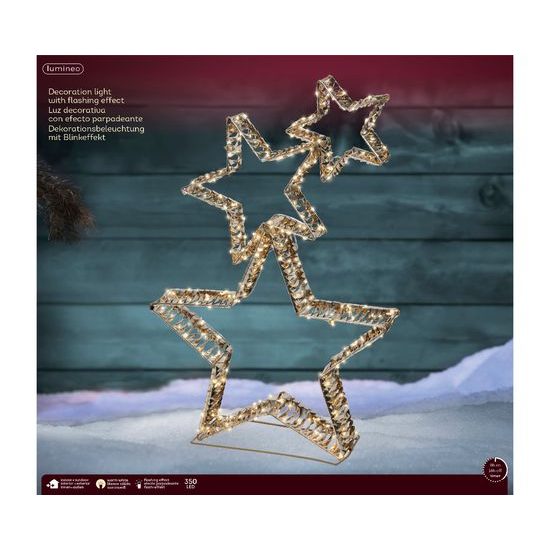 Vianočná dekorácia hviezdy s LED svetlami a blikajúcim efektom zlatá, 10x51x80 cm