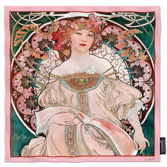 Hedvábný šátek Reverie 90x90cm, Alfons Mucha