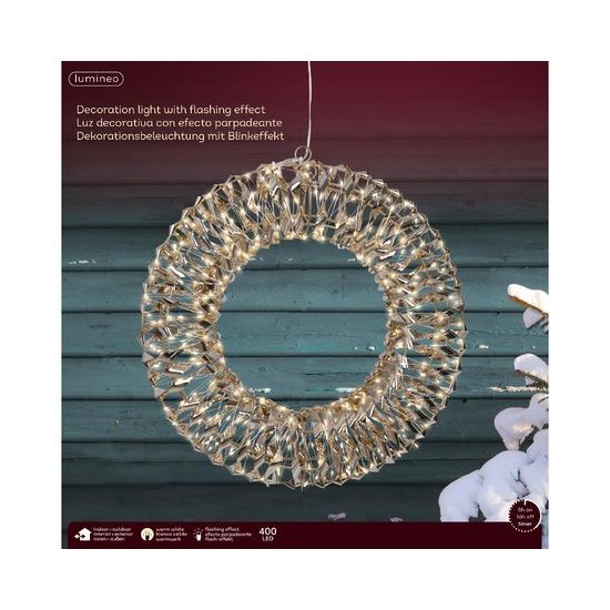 Vianočná dekorácia kruh s LED svetlami a blikajúcim efektom zlatý, 8x38 cm